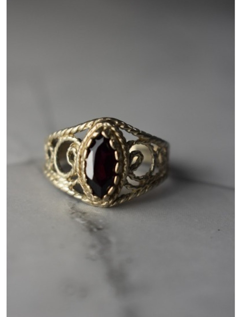 925 Sterling Silver Almandine Openwork Ring Size 10.25